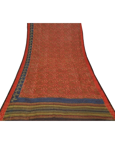 Sanskriti Vintage Orange Sarees Pure Georgette Silk Printed Sari Craft Fabric, PRG-10021-Orange-Printed Floral Design-Pure Georgette Silk-9