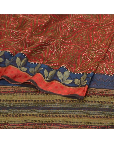 Sanskriti Vintage Orange Sarees Pure Georgette Silk Printed Sari Craft Fabric, PRG-10021-Orange-Printed Floral Design-Pure Georgette Silk-10