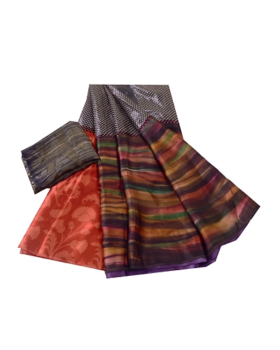 Sanskriti Vintage Black Sarees Pure Satin Silk Printed Blouse Pc Sari Fabric, PRG-10035-Black-Printed Floral Design-Pure Satin Silk-2