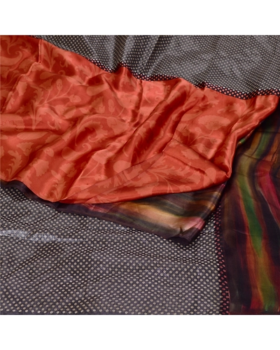 Sanskriti Vintage Black Sarees Pure Satin Silk Printed Blouse Pc Sari Fabric, PRG-10035-Black-Printed Floral Design-Pure Satin Silk-8