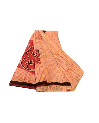 Sanskriti Vintage Peach Sarees Pure Georgette Silk Printed Sari 5Yd Craft Fabric, PRG-10038-Peach-Printed Floral Design-Pure Georgette Silk-2
