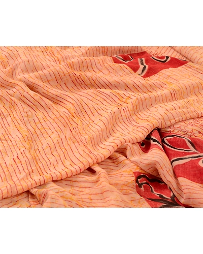 Sanskriti Vintage Peach Sarees Pure Georgette Silk Printed Sari 5Yd Craft Fabric, PRG-10038-Peach-Printed Floral Design-Pure Georgette Silk-3