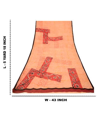 Sanskriti Vintage Peach Sarees Pure Georgette Silk Printed Sari 5Yd Craft Fabric, PRG-10038-Peach-Printed Floral Design-Pure Georgette Silk-4