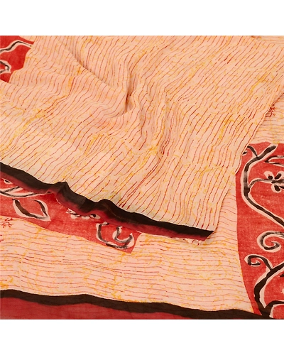 Sanskriti Vintage Peach Sarees Pure Georgette Silk Printed Sari 5Yd Craft Fabric, PRG-10038-Peach-Printed Floral Design-Pure Georgette Silk-10