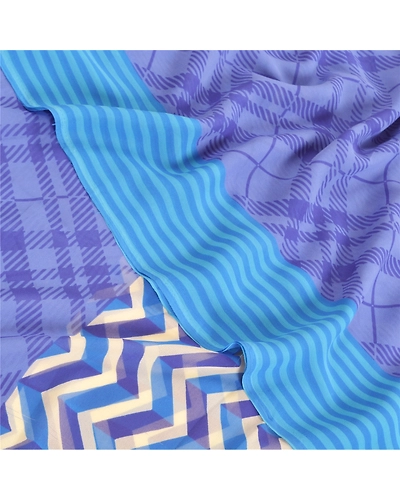 Sanskriti Vintage Blue Sarees Poly Georgette Printed Sari 5Yd Soft Craft Fabric, PRG-10049-Blue-Printed Floral Design-Poly Georgette-1