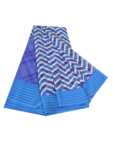 Sanskriti Vintage Blue Sarees Poly Georgette Printed Sari 5Yd Soft Craft Fabric, PRG-10049-Blue-Printed Floral Design-Poly Georgette-2