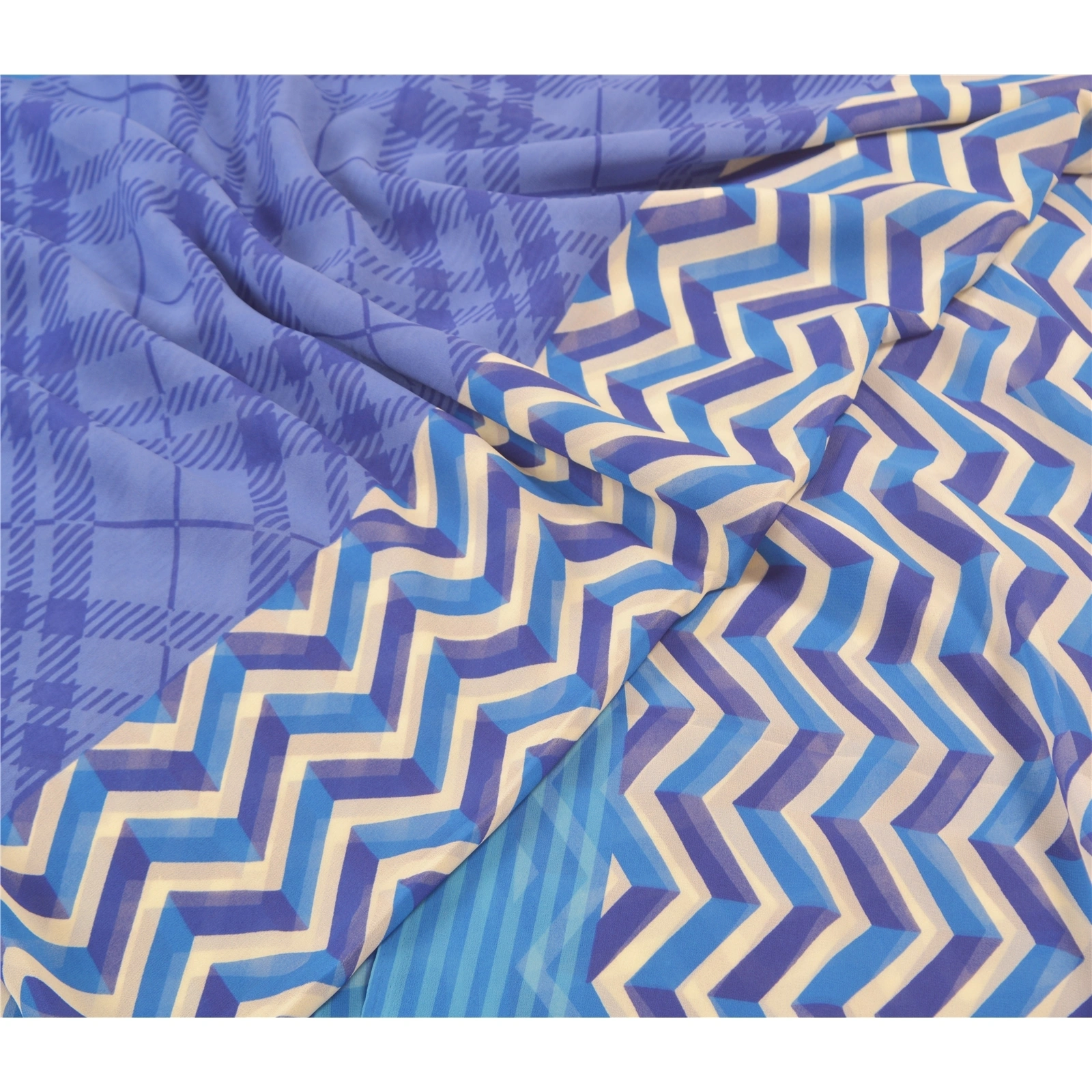 Sanskriti Vintage Blue Sarees Poly Georgette Printed Sari 5Yd Soft Craft Fabric, PRG-10049-Blue-Printed Floral Design-Poly Georgette-3