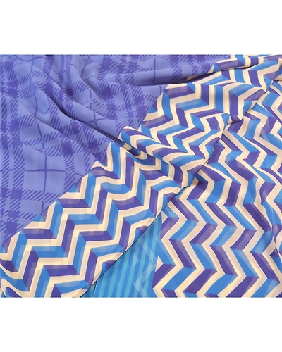 Sanskriti Vintage Blue Sarees Poly Georgette Printed Sari 5Yd Soft Craft Fabric, PRG-10049-Blue-Printed Floral Design-Poly Georgette-3