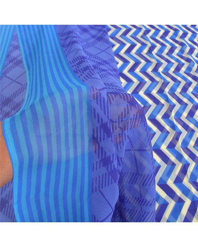 Sanskriti Vintage Blue Sarees Poly Georgette Printed Sari 5Yd Soft Craft Fabric, PRG-10049-Blue-Printed Floral Design-Poly Georgette-5