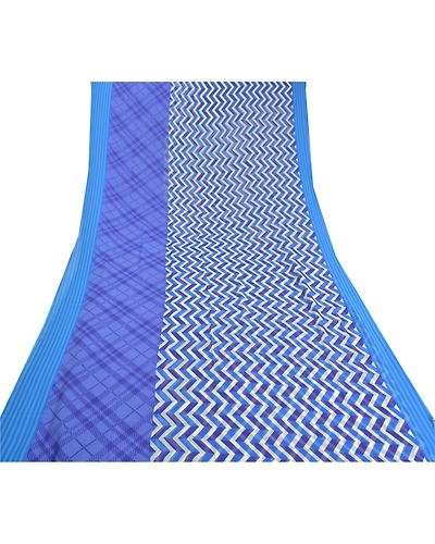 Sanskriti Vintage Blue Sarees Poly Georgette Printed Sari 5Yd Soft Craft Fabric, PRG-10049-Blue-Printed Floral Design-Poly Georgette-9