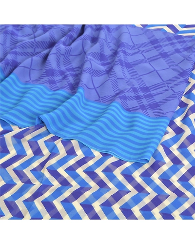 Sanskriti Vintage Blue Sarees Poly Georgette Printed Sari 5Yd Soft Craft Fabric, PRG-10049-Blue-Printed Floral Design-Poly Georgette-10