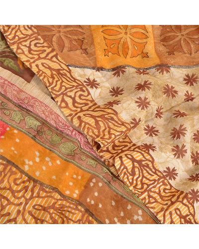 Sanskriti Vintage Brown Sarees Pure Georgette Silk Printed Sari 5Yd Craft Fabric, PRG-10054-Brown-Printed Floral Design-Pure Georgette Silk-1