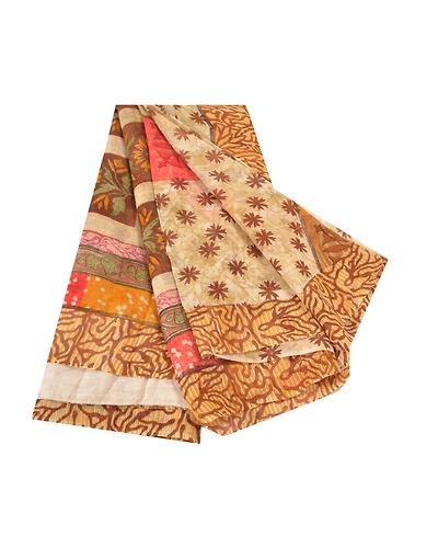 Sanskriti Vintage Brown Sarees Pure Georgette Silk Printed Sari 5Yd Craft Fabric, PRG-10054-Brown-Printed Floral Design-Pure Georgette Silk-2