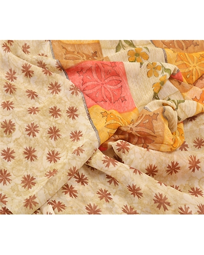 Sanskriti Vintage Brown Sarees Pure Georgette Silk Printed Sari 5Yd Craft Fabric, PRG-10054-Brown-Printed Floral Design-Pure Georgette Silk-3