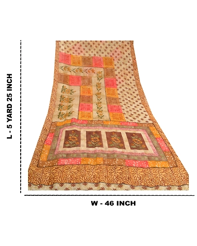 Sanskriti Vintage Brown Sarees Pure Georgette Silk Printed Sari 5Yd Craft Fabric, PRG-10054-Brown-Printed Floral Design-Pure Georgette Silk-4