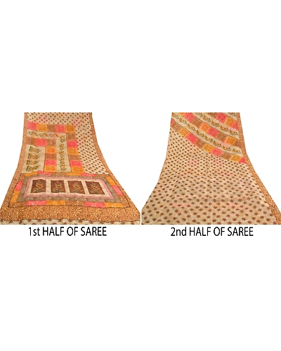Sanskriti Vintage Brown Sarees Pure Georgette Silk Printed Sari 5Yd Craft Fabric, PRG-10054-Brown-Printed Floral Design-Pure Georgette Silk-6