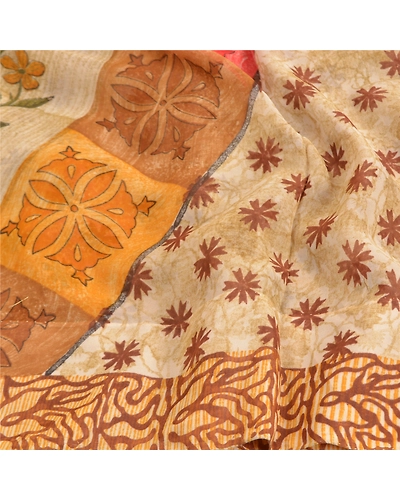 Sanskriti Vintage Brown Sarees Pure Georgette Silk Printed Sari 5Yd Craft Fabric, PRG-10054-Brown-Printed Floral Design-Pure Georgette Silk-7