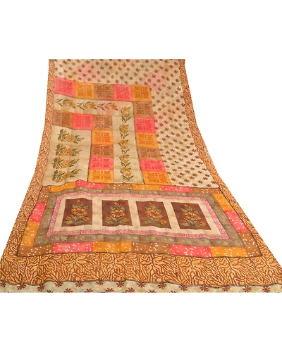 Sanskriti Vintage Brown Sarees Pure Georgette Silk Printed Sari 5Yd Craft Fabric, PRG-10054-Brown-Printed Floral Design-Pure Georgette Silk-9