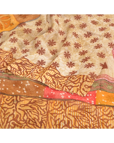 Sanskriti Vintage Brown Sarees Pure Georgette Silk Printed Sari 5Yd Craft Fabric, PRG-10054-Brown-Printed Floral Design-Pure Georgette Silk-10