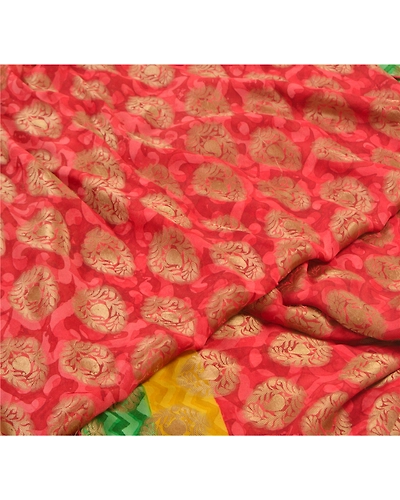 Sanskriti Vintage Red Sarees Pure Georgette Silk Golden Woven Print Sari Fabric, PRG-10069-Red-Printed Floral Design-Pure Georgette Silk-3