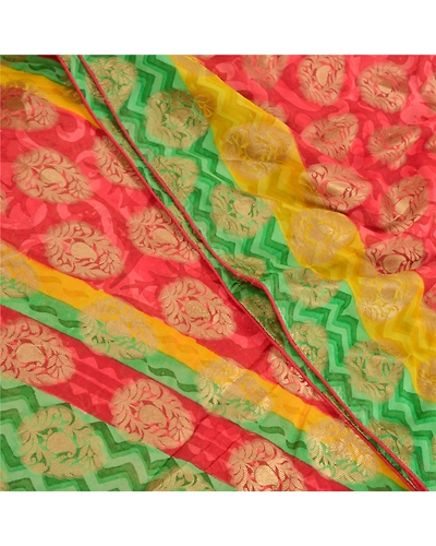 Sanskriti Vintage Red Sarees Pure Georgette Silk Golden Woven Print Sari Fabric, PRG-10069-Red-Printed Floral Design-Pure Georgette Silk-6