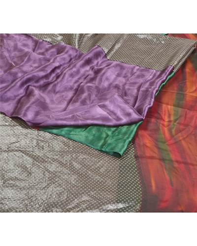 Sanskriti Vintage Sarees Pure Satin Silk Printed Blouse Piece Sari Craft Fabric, PRG-10073-Multi-Color-Printed Floral Design-Pure Satin Silk-8