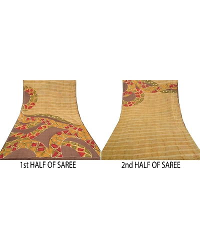 Sanskriti Vintage Beige Sarees Pure Georgette Silk Printed Sari Craft Fabric, PRG-10091-Beige-Printed Design-Pure Georgette Silk-5