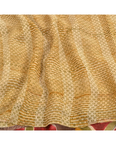 Sanskriti Vintage Beige Sarees Pure Georgette Silk Printed Sari Craft Fabric, PRG-10091-Beige-Printed Design-Pure Georgette Silk-6
