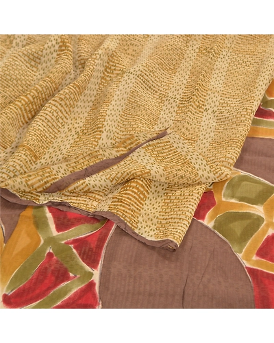 Sanskriti Vintage Beige Sarees Pure Georgette Silk Printed Sari Craft Fabric, PRG-10091-Beige-Printed Design-Pure Georgette Silk-7