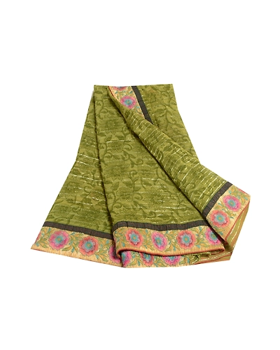Sanskriti Vintage Green Sarees Blend Georgette Printed Woven Sari Craft Fabric, PRG-10108-Green-Printed Floral Design-Blend Georgette-2