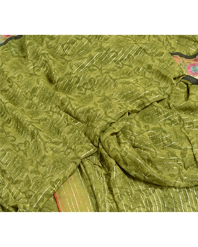 Sanskriti Vintage Green Sarees Blend Georgette Printed Woven Sari Craft Fabric, PRG-10108-Green-Printed Floral Design-Blend Georgette-3