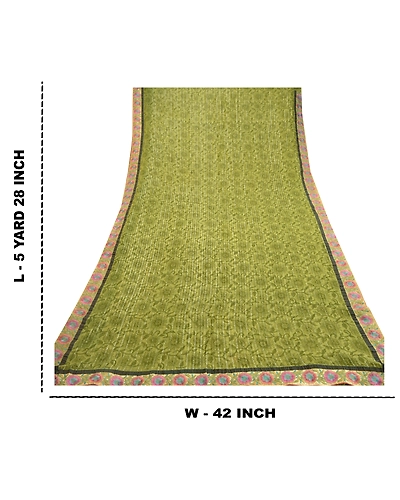 Sanskriti Vintage Green Sarees Blend Georgette Printed Woven Sari Craft Fabric, PRG-10108-Green-Printed Floral Design-Blend Georgette-4