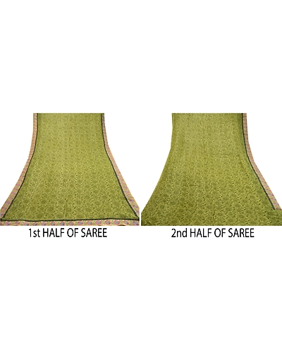 Sanskriti Vintage Green Sarees Blend Georgette Printed Woven Sari Craft Fabric, PRG-10108-Green-Printed Floral Design-Blend Georgette-6