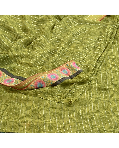 Sanskriti Vintage Green Sarees Blend Georgette Printed Woven Sari Craft Fabric, PRG-10108-Green-Printed Floral Design-Blend Georgette-8
