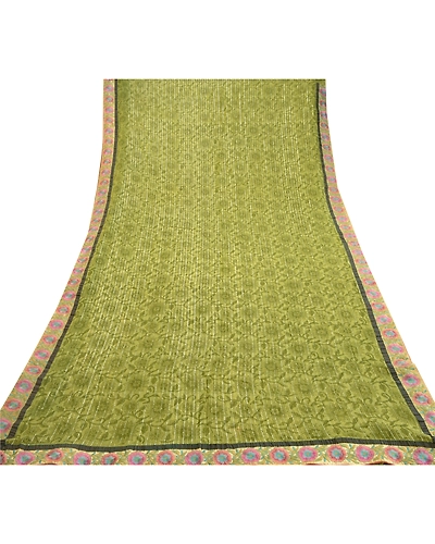 Sanskriti Vintage Green Sarees Blend Georgette Printed Woven Sari Craft Fabric, PRG-10108-Green-Printed Floral Design-Blend Georgette-9