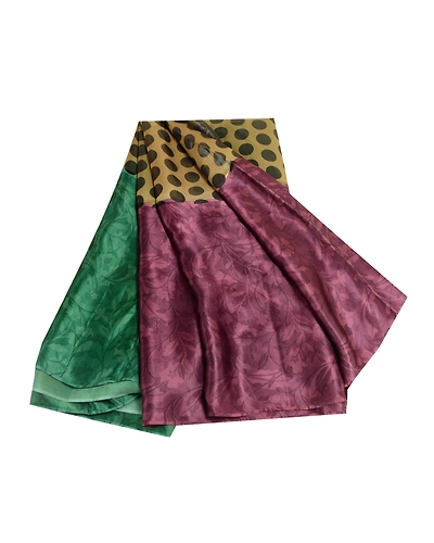 Sanskriti Vintage Sarees Pure Satin Silk Printed Sari Floral 5Yd Craft Fabric, PRG-10116-Multi-Color-Printed Floral Design-Pure Satin Silk-2