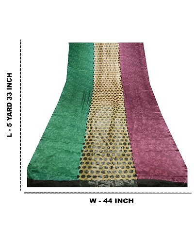Sanskriti Vintage Sarees Pure Satin Silk Printed Sari Floral 5Yd Craft Fabric, PRG-10116-Multi-Color-Printed Floral Design-Pure Satin Silk-3