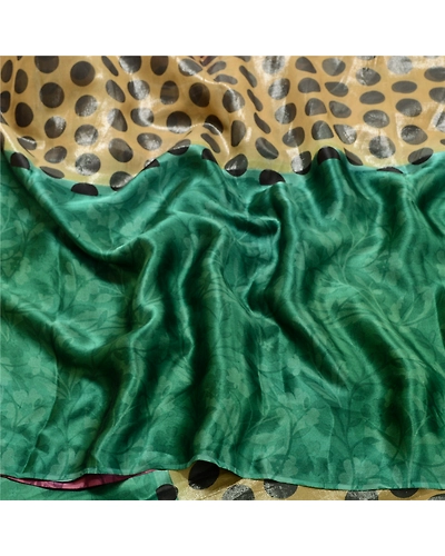 Sanskriti Vintage Sarees Pure Satin Silk Printed Sari Floral 5Yd Craft Fabric, PRG-10116-Multi-Color-Printed Floral Design-Pure Satin Silk-6
