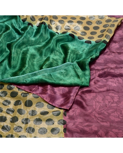 Sanskriti Vintage Sarees Pure Satin Silk Printed Sari Floral 5Yd Craft Fabric, PRG-10116-Multi-Color-Printed Floral Design-Pure Satin Silk-7