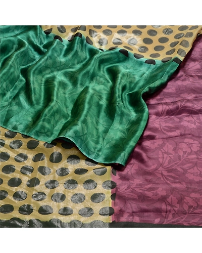 Sanskriti Vintage Sarees Pure Satin Silk Printed Sari Floral 5Yd Craft Fabric, PRG-10116-Multi-Color-Printed Floral Design-Pure Satin Silk-9