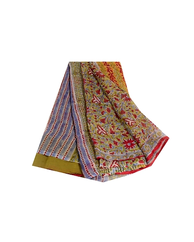 Sanskriti Vintage Green Sarees Blend Georgette Printed Sari Floral Craft Fabric, PRG-10139-Green-Printed Floral Design-Blend Georgette-2