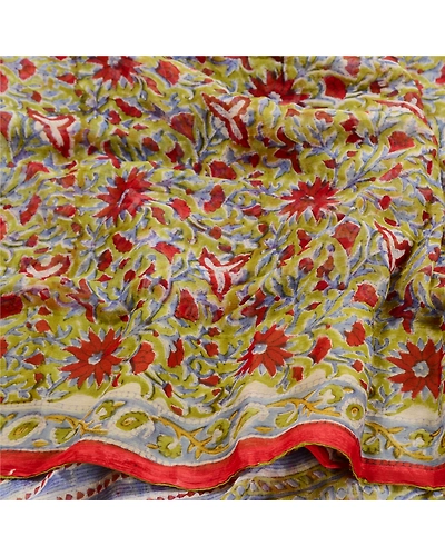 Sanskriti Vintage Green Sarees Blend Georgette Printed Sari Floral Craft Fabric, PRG-10139-Green-Printed Floral Design-Blend Georgette-6