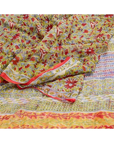 Sanskriti Vintage Green Sarees Blend Georgette Printed Sari Floral Craft Fabric, PRG-10139-Green-Printed Floral Design-Blend Georgette-7