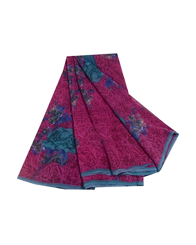 Sanskriti Vintage Purple Sarees Pure Georgette Silk Printed Sari Craft Fabric, PRG-10153-Purple-Printed Floral Design-Pure Georgette Silk-2