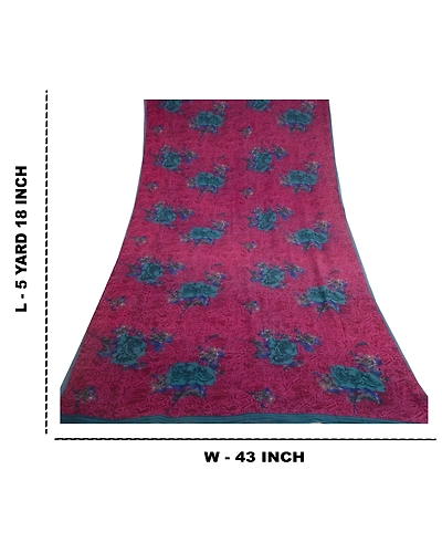 Sanskriti Vintage Purple Sarees Pure Georgette Silk Printed Sari Craft Fabric, PRG-10153-Purple-Printed Floral Design-Pure Georgette Silk-3