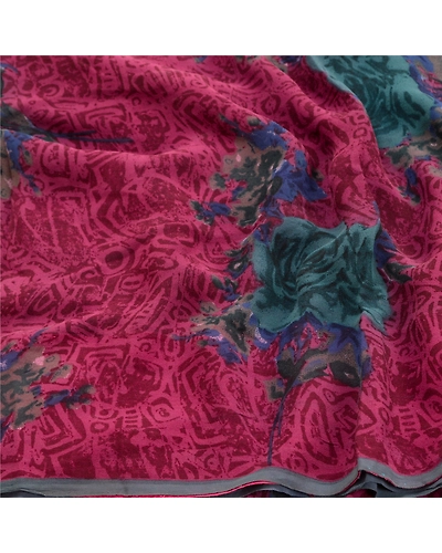 Sanskriti Vintage Purple Sarees Pure Georgette Silk Printed Sari Craft Fabric, PRG-10153-Purple-Printed Floral Design-Pure Georgette Silk-6