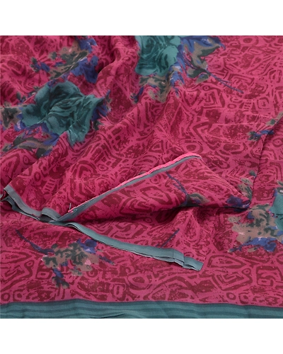 Sanskriti Vintage Purple Sarees Pure Georgette Silk Printed Sari Craft Fabric, PRG-10153-Purple-Printed Floral Design-Pure Georgette Silk-7