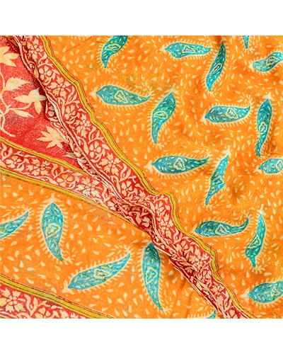 Sanskriti Vintage Saffron Sarees Pure Georgette Silk Printed Sari Craft Fabric, PRG-10156-Saffron-Printed Floral Design-Pure Georgette Silk-1