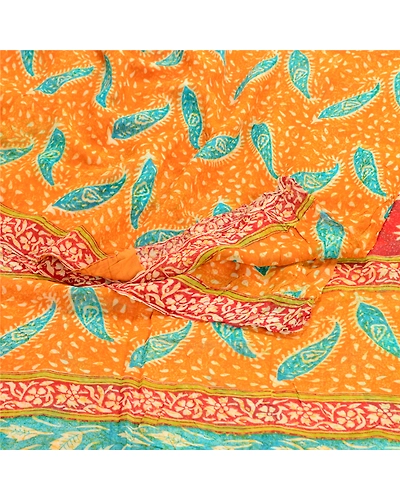Sanskriti Vintage Saffron Sarees Pure Georgette Silk Printed Sari Craft Fabric, PRG-10156-Saffron-Printed Floral Design-Pure Georgette Silk-7