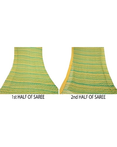 Sanskriti Vintage Green Sarees Blend Georgette Printed Sari 5Yd Craft Fabric, PRG-10162-Green-Printed Floral Design-Blend Georgette-5